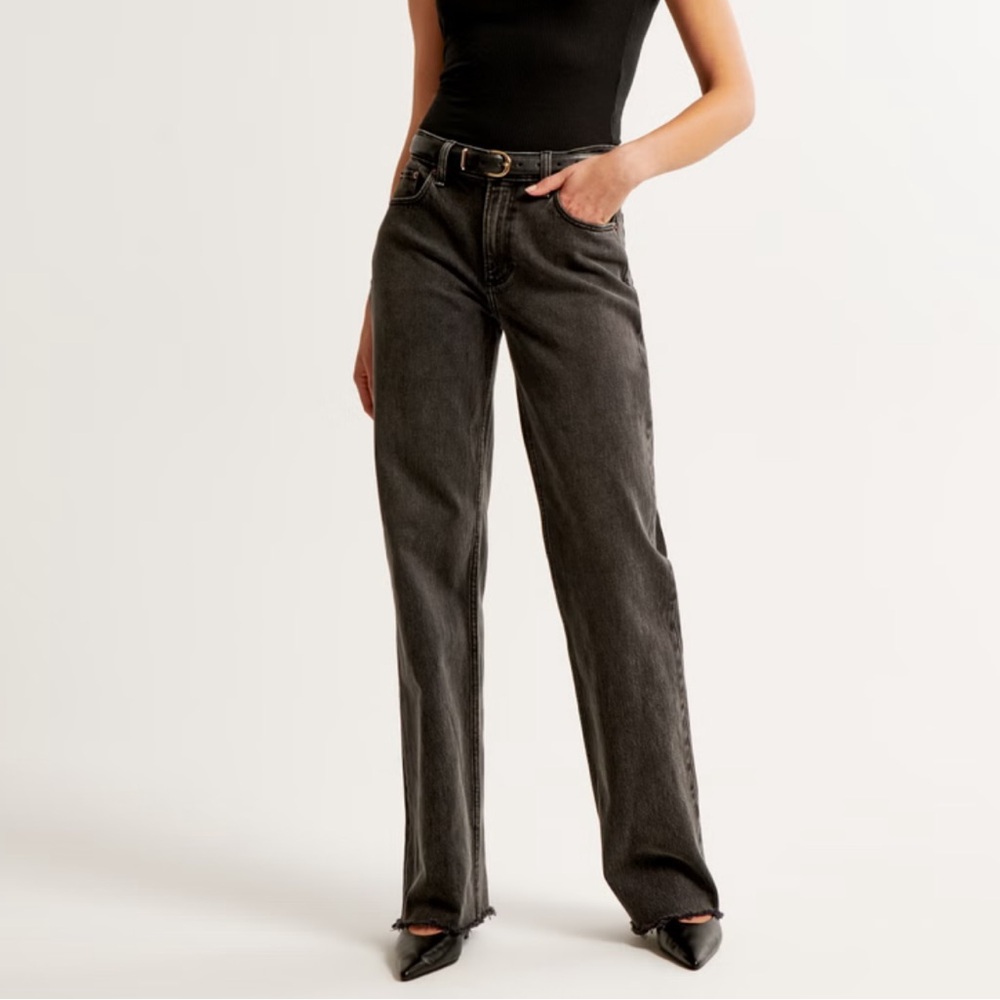 Abercrombie Black w/ Raw Hem Curve Love Low Rise Baggy Jeans 26